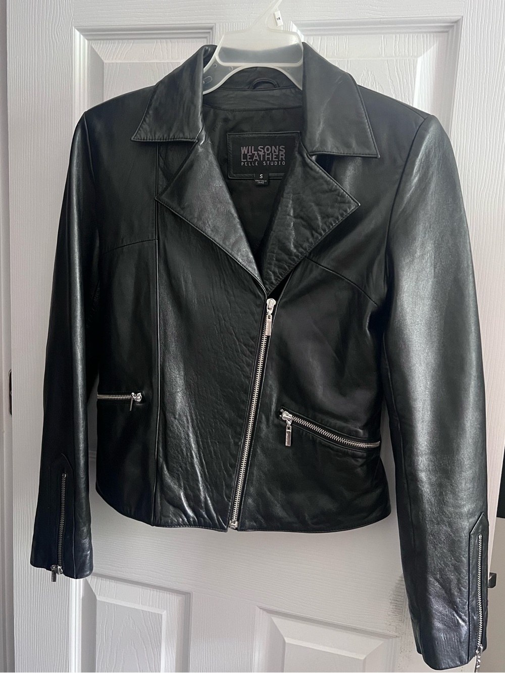Wilsons Leather Black Moto Leather Jacket with Zip Accents